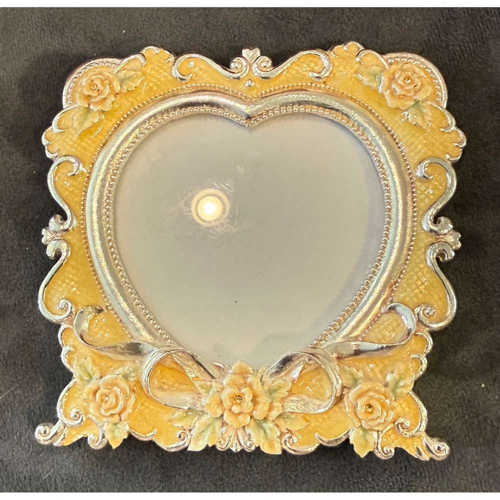 Yellow Heart Floral Picture Frame Enamel Ornate Vintage Cottagecore Victorian